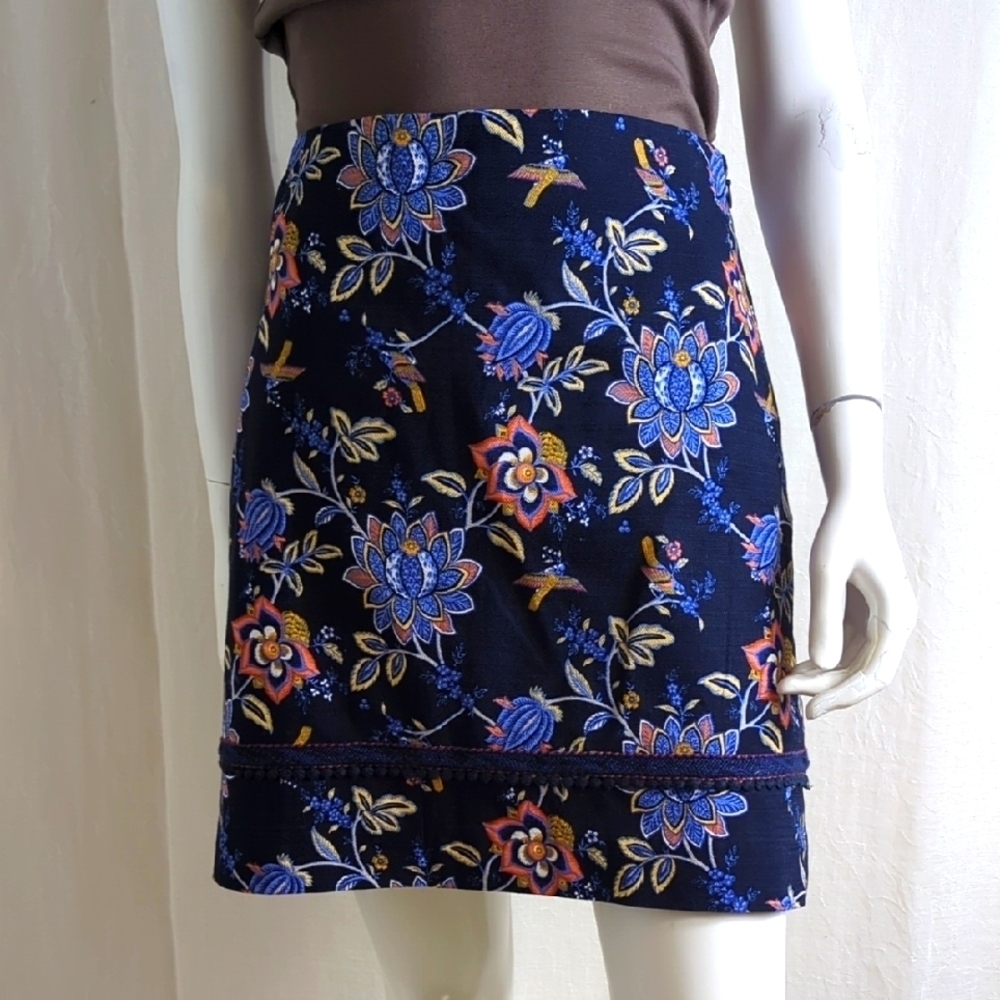 Loft Floral Print Skirt - Blue and Orange SZ 8